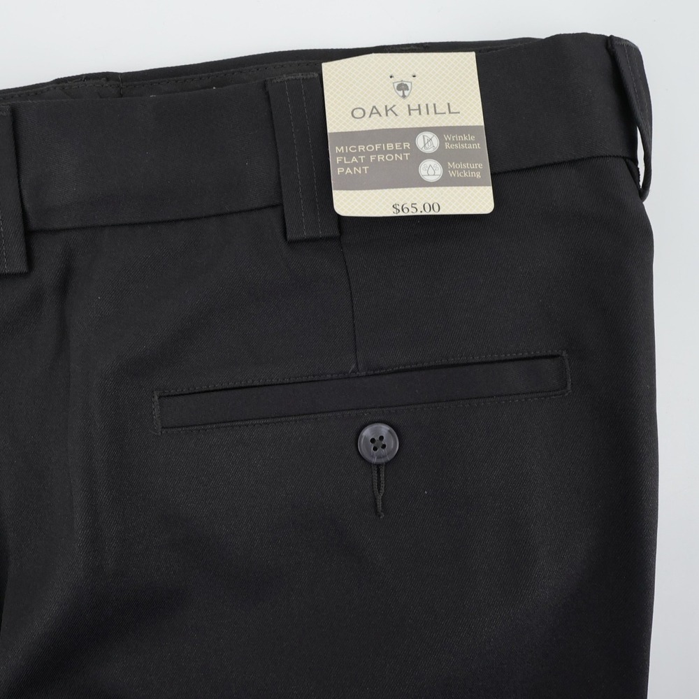 NEW Oak Hill Mens Microfiber Flat Front Pants Black Wrinkle‎ Resistant 50x28